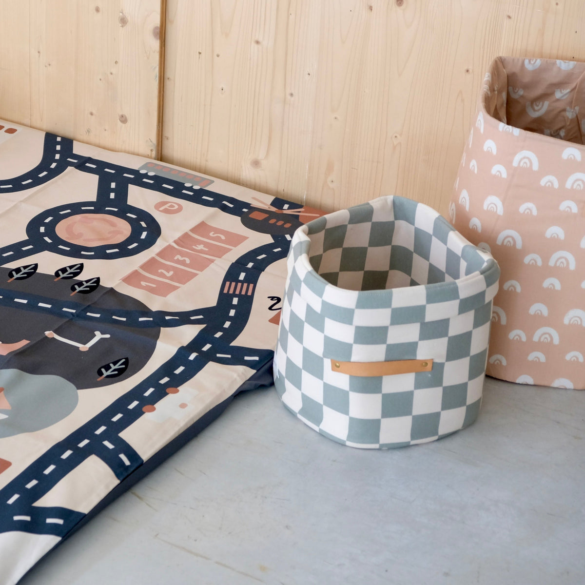 green checkerboard storage basket 