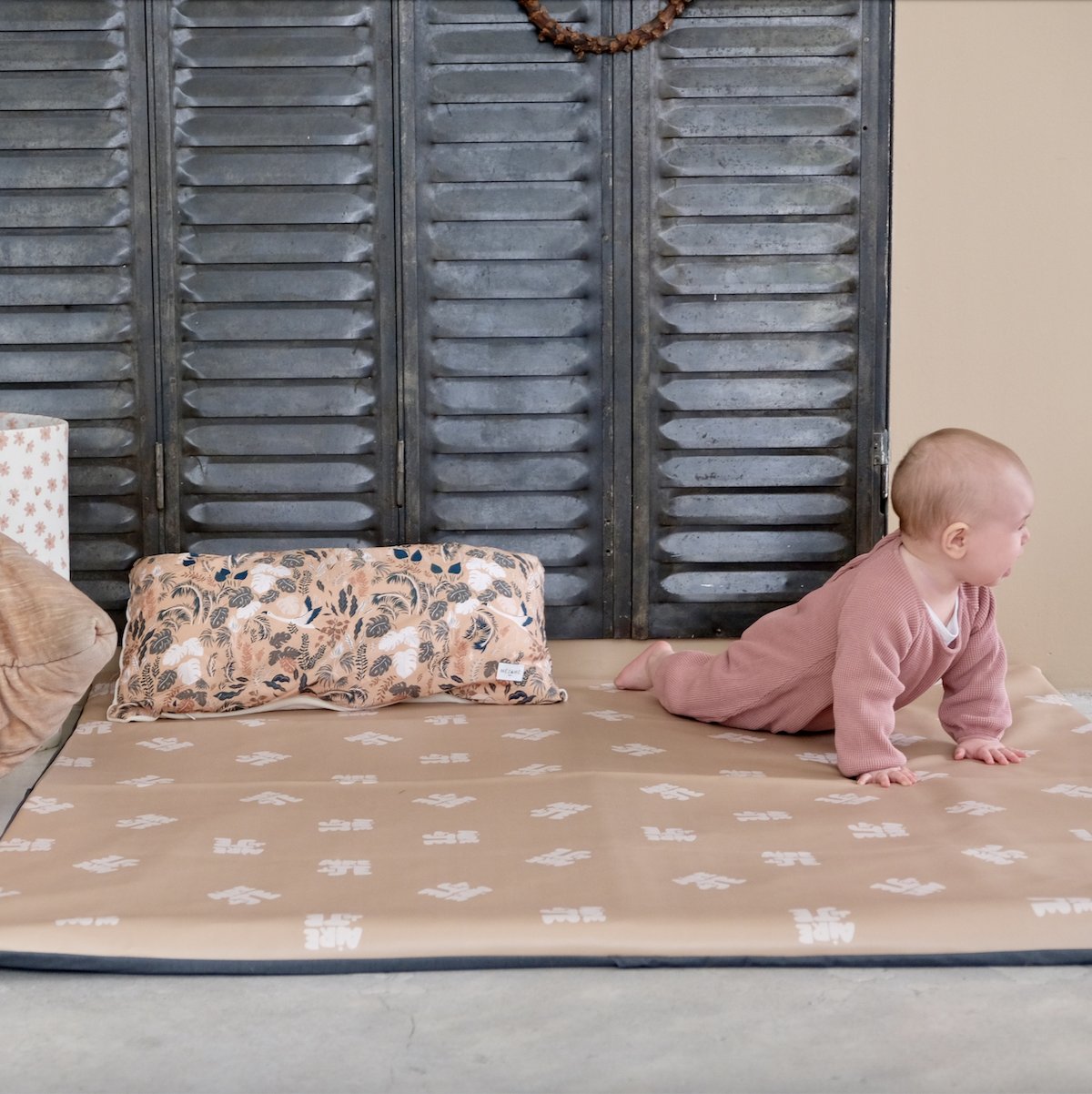waterproof slip-on cover for baby and toddler activity mat waterproof printed play area beige
