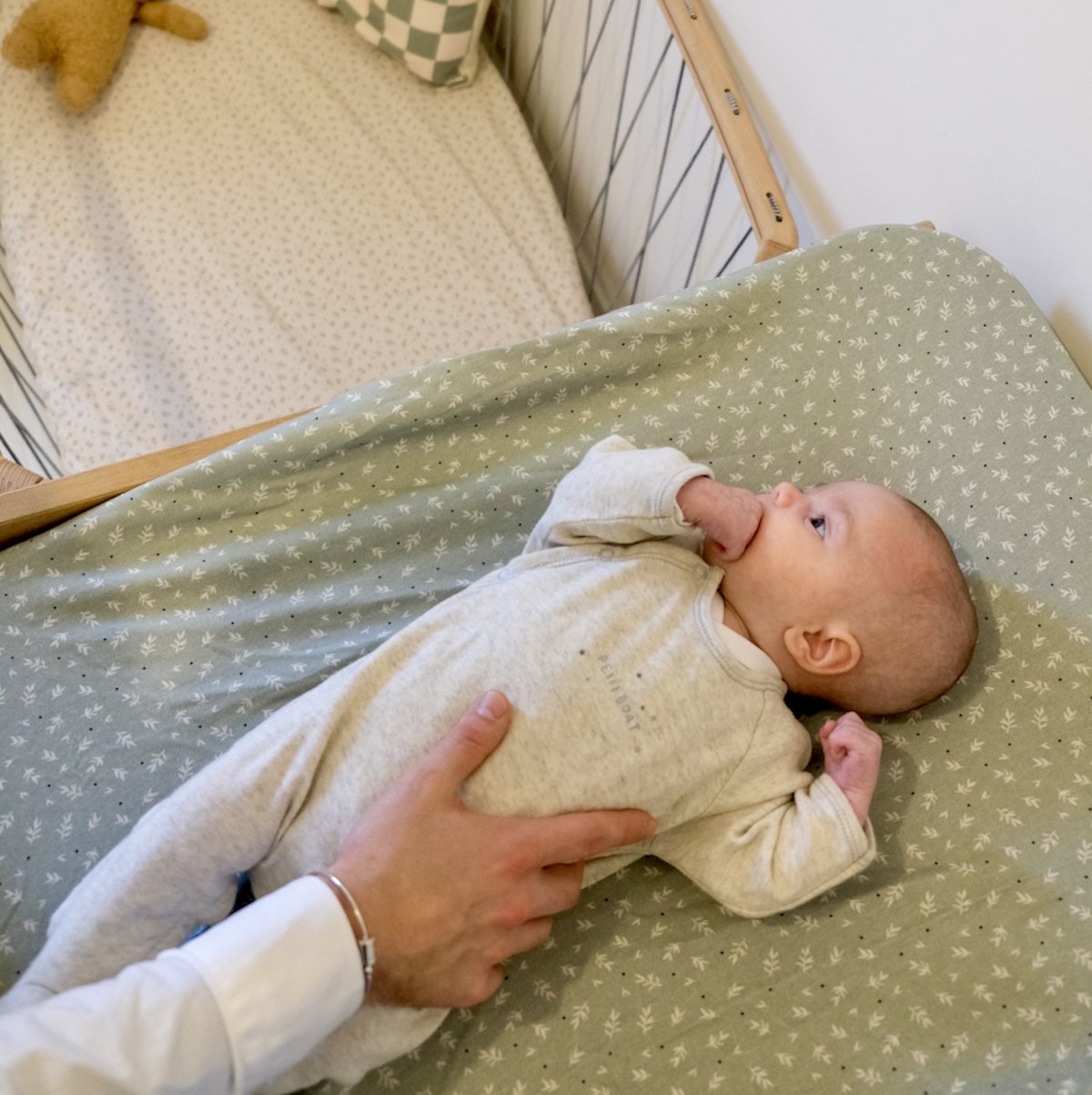 housse matelas à langer en jersey tout doux coloris sauge