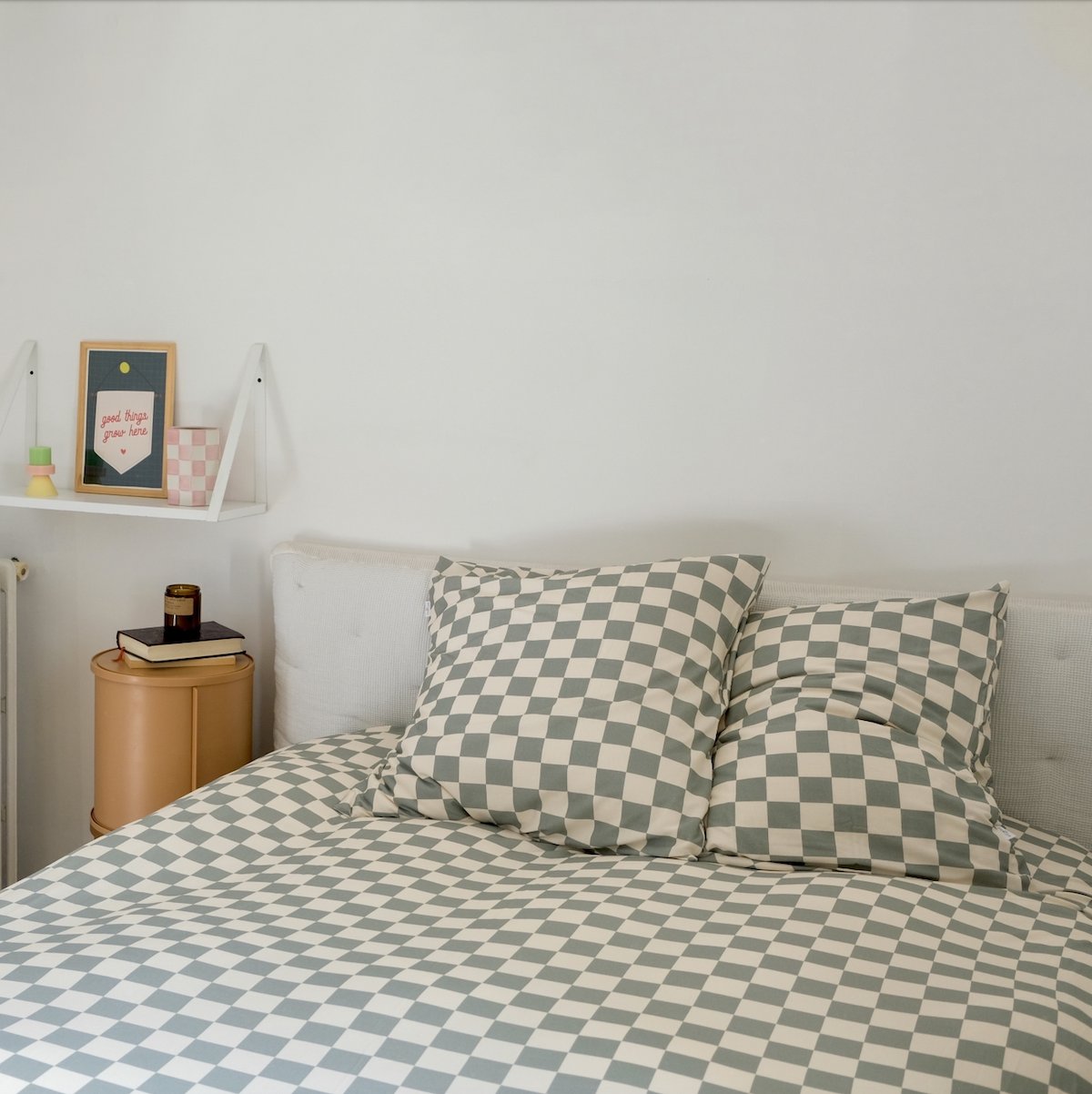 parure linge de lit adulte jersey tout doux imprimé damier vert