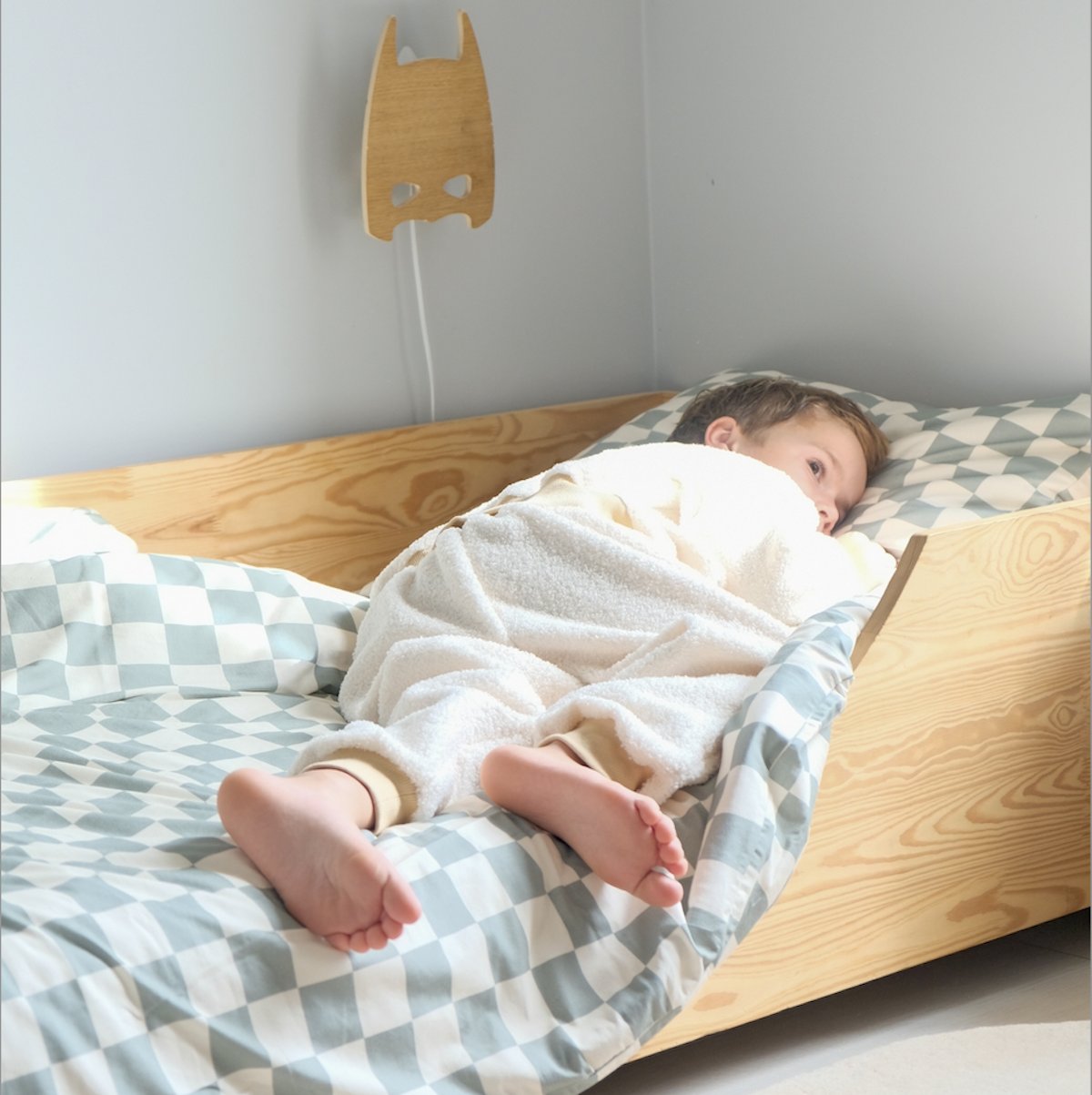 parure linge de lit enfant  jersey tout doux motif damier vert