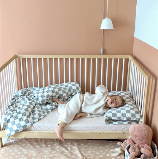 taie d'oreiller enfant bébé jersey tout doux imprimé damier vert
