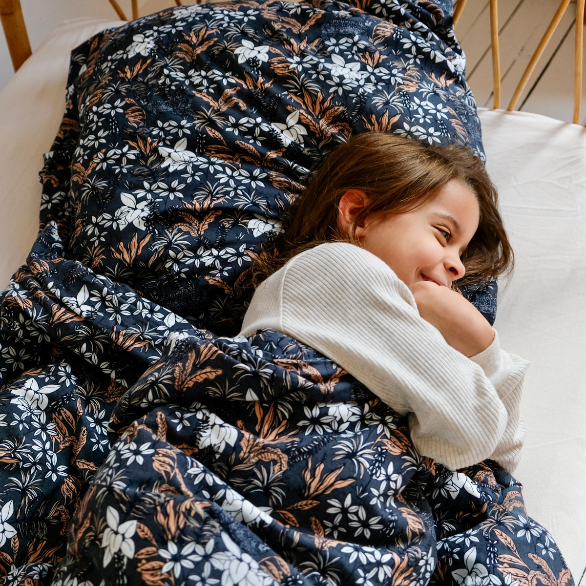 parure lit enfant coton bio motif nature foret bleu