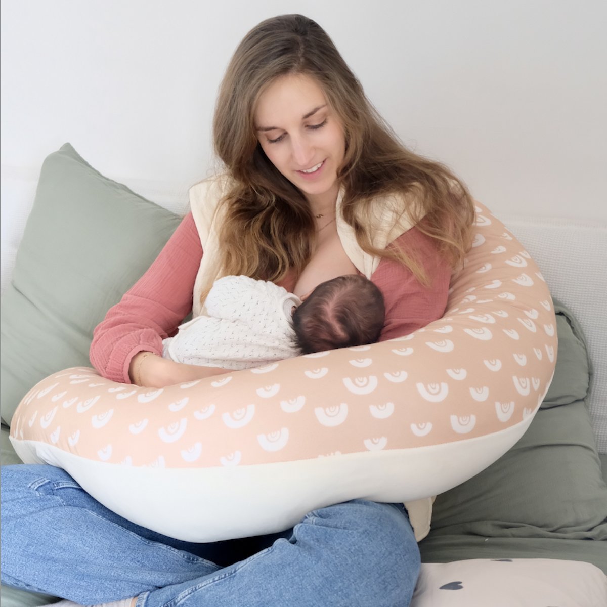 coussin d'allaitement jersey arc en ciel