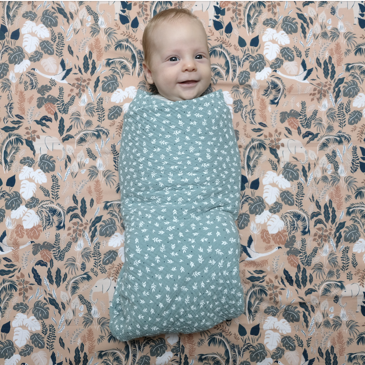large muslin with green leaves print