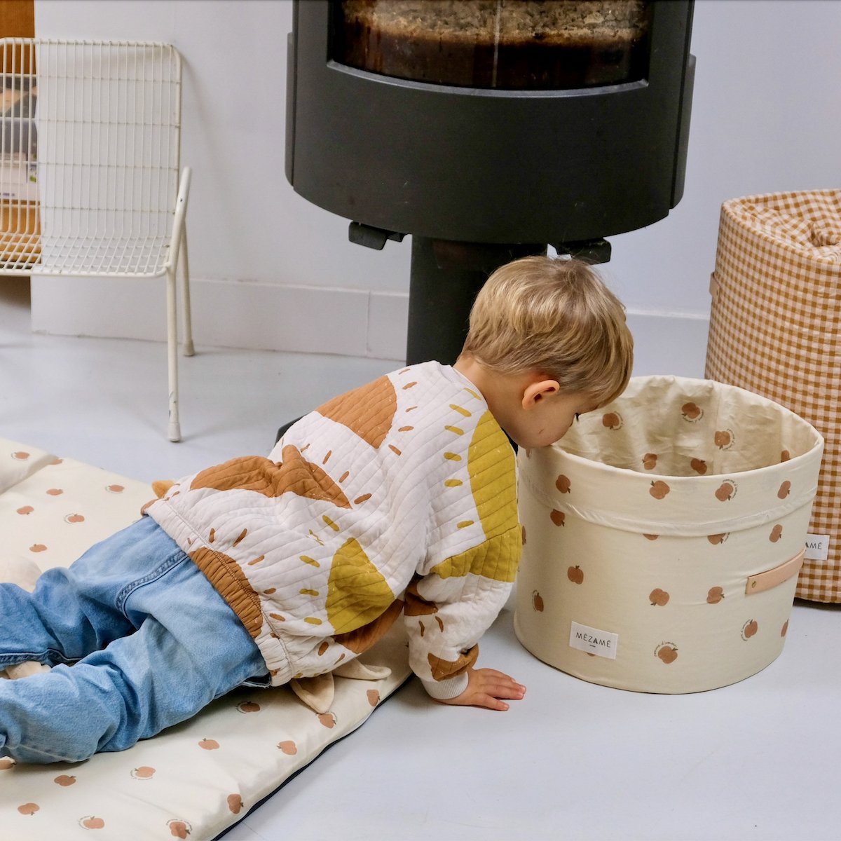 panier de rangement petit format chambre d'enfants bebe enfant motif pomme 