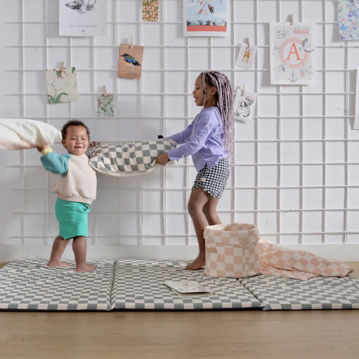 soft baby and children's cushion green checkerboard