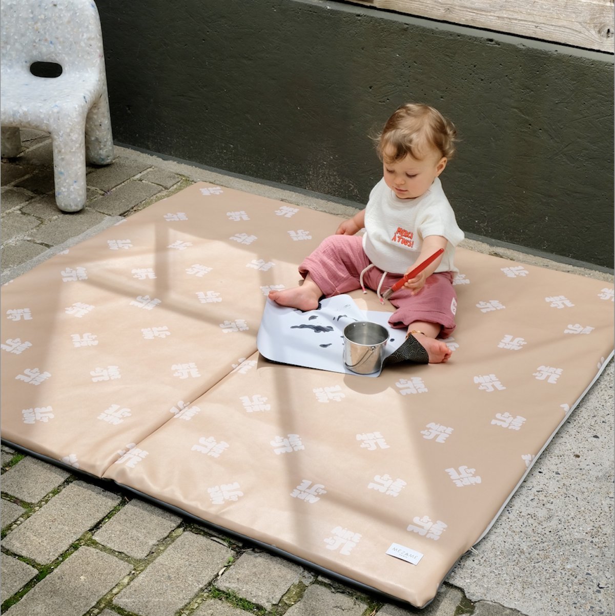 tapete de juego y motricidad bebé niño impermeable gran formato estampado área de juego beige 