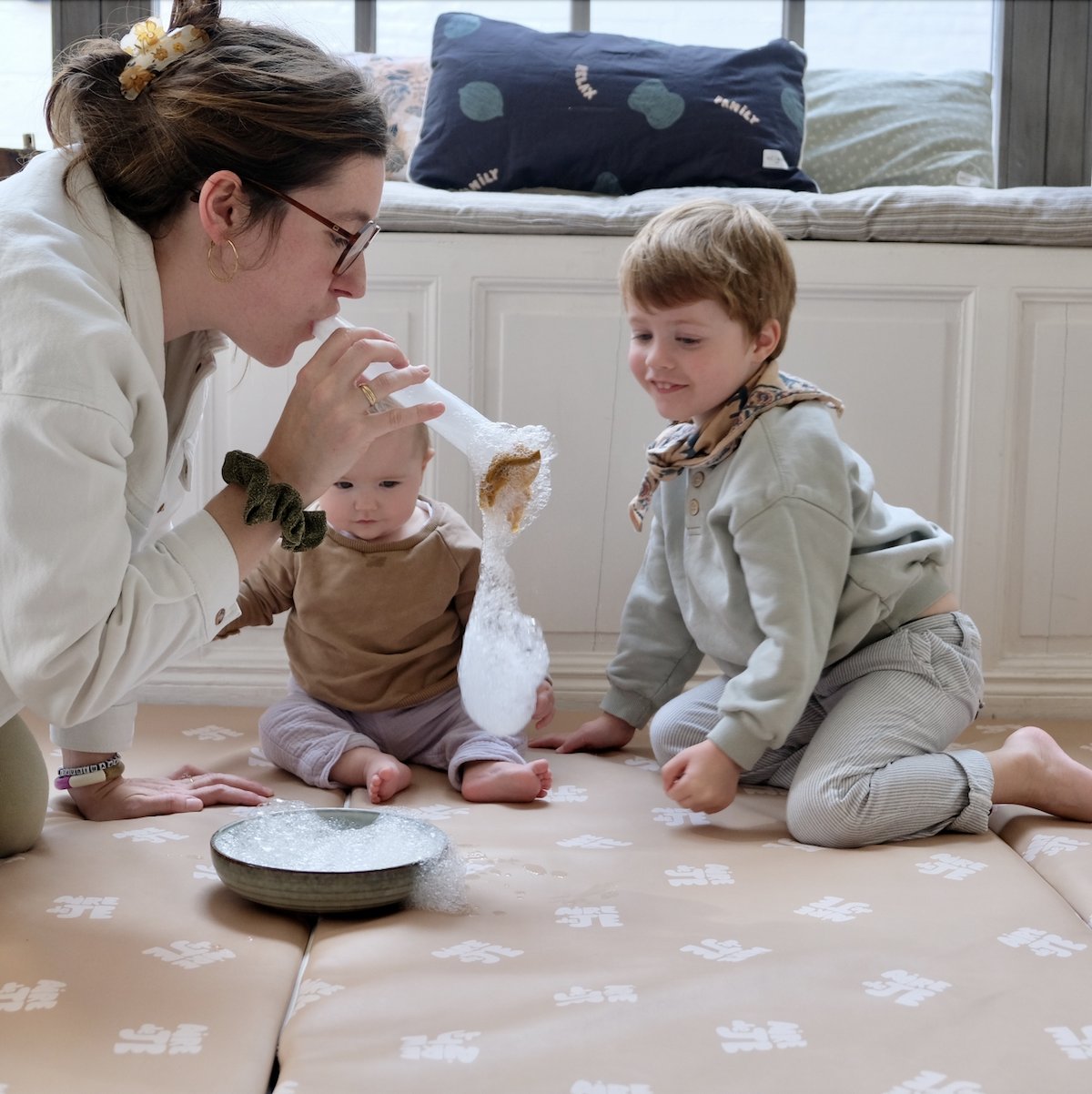 baby child motor skills and play mat large format waterproof beige play area print 