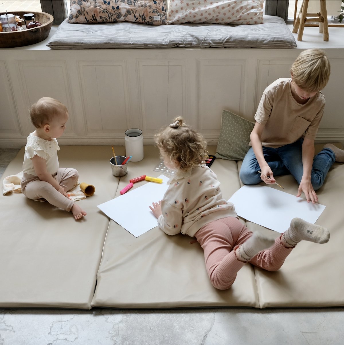 waterproof baby and child activity and motor skills play mat extra large XXL waterproof plain beige sesame
