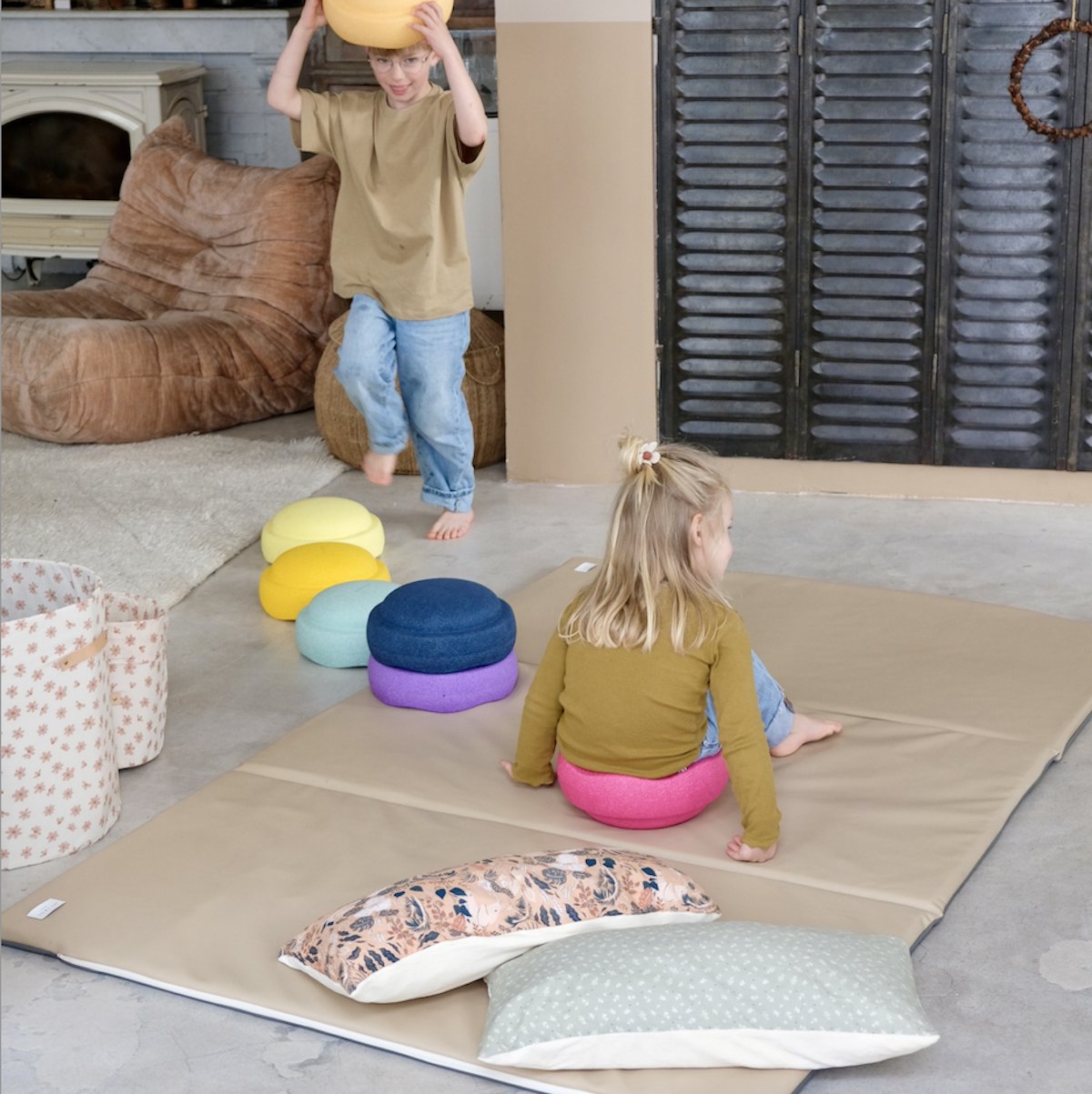 XXL waterproof baby and toddler activity and play mat in plain sesame beige
