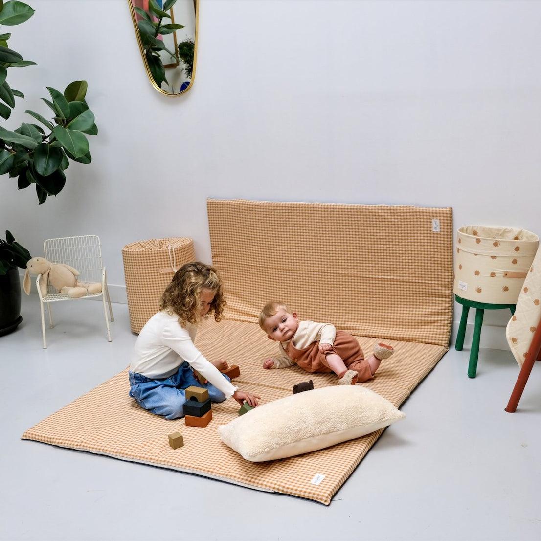 baby and toddler activity and play mat vichy pattern caramel colour XXL large format